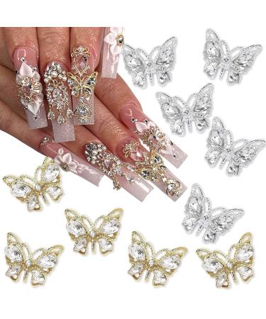10Pcs Shiny Alloy Butterfly Nail Charms Metal Butterfly Nail Gems Nail Rhinestones 3D Gold Silver Nail Charm Nail Jewelry Butterfly Charms for Women Girls DIY Acrylic Nail Manicure Decorations A-2 - Buy Online on GoSupps.com