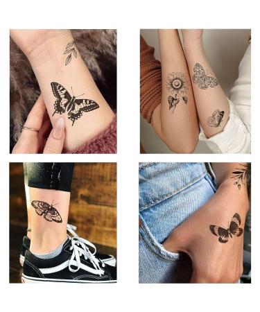 6 Sheets Tazimi Black Flower Butterfly Temporary Tattoos for Women - Waterproof, Long Lasting, Realistic Fake Tattoos for Arm, Legs, Chest - Body Art Sketch Stickers - Buy Online on GoSupps.com
