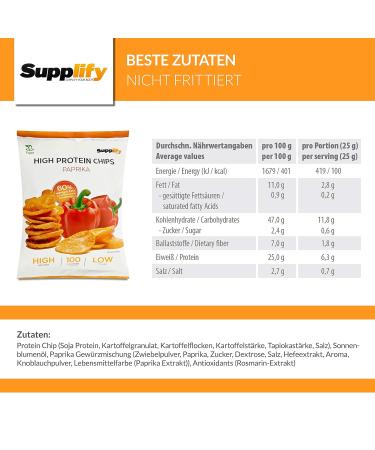 Buy Supplify Protein Chips (Paprika Vegan) - Delicious Protein Snack for Weight Loss & Muscle Building - 12x50g Pack - Buy Online on GoSupps.com