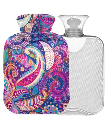 NAANLE hot water bottle with cover colorful paisley flower transparent hot water bottle hot water bottle to relieve back pain hand-footed warmers neck and cold therapy 1 l