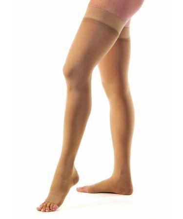 JOBST Relief Thigh High Open Toe Compression Stockings  High Quality  Unisex  Extra Firm Legware with Silicone Band for Easy Donning  Compression Class- 30-44 Beige Medium (Pack of 1)