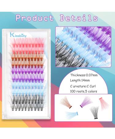 KISSBUTY 14mm Colored Lash Clusters - DIY Individual Eyelash Extensions in 5 Mixed Colors - Buy Online on GoSupps.com