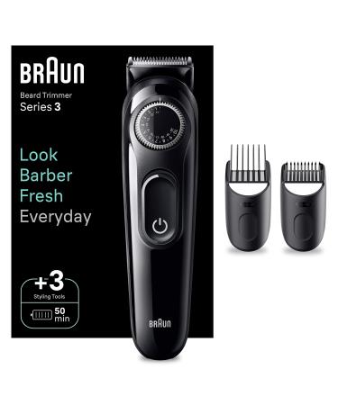 Braun Beard Trimmer Series 3 3410 Electric Beard Trimmer for Men Incl. Ultra-Sharp Blade 40 Length Settings Styling Tools Rechargeable 50-min Cordless Runtime & Washable Black BT3410 - Buy Online on GoSupps.com
