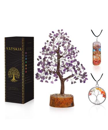 YATSKIA Amethyst Crystals Tree - Room Decor - Crystal Tree of Life - Spiritual Gifts for Women - Stones and Crystals - Bonsai Tree from Daughter - Good Luck Tree - Gemstone Tree Amethyst Silver Wire