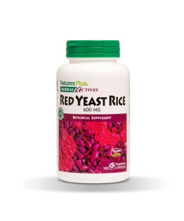 NaturesPlus Herbal Actives Red Yeast Rice - 600 mg, 120 Vegan Capsules - Maximum Potency Herbal Supplement, Cholesterol Support - Vegetarian, Gluten-Free - 120 Servings