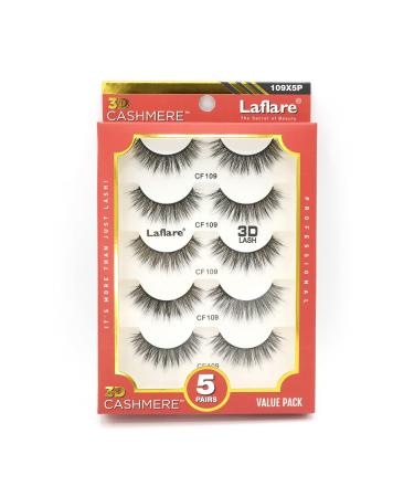 Laflare 3D Cashmere False Eyelashes Multipack Ultra Soft Glam Luxurious Cruelty-Free Reusable Fake Eyelashes 5 Pairs Value Pack (109X5P)