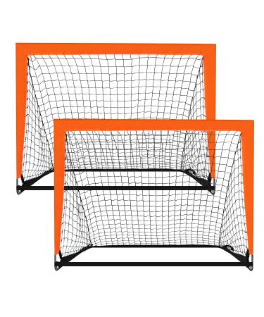 2 Pack 4 x 3 Size Portable Kid Soccer Goals for Backyard Indoor and Outdoor Pop Up Soccer Goals Orange