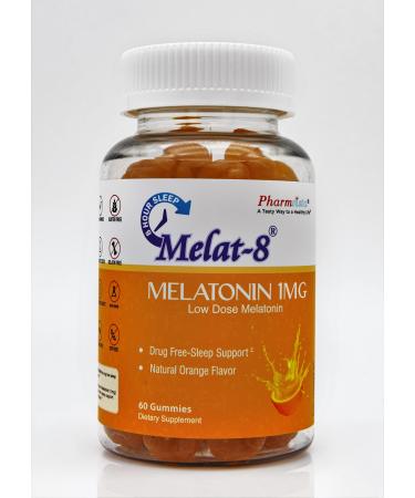 Melat-8 Low Dose Sleep Gummies - Melatonin 1mg for Sleep Support - 60 Count Cherry Orange Flavor