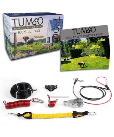 Tumbo trolley xtreme 30.5 m dog system-triple slider with strain spiral cable with anti-shock-bungea (secure and fewer tangled) antenna for dogs 100 ft Xtreme trolley