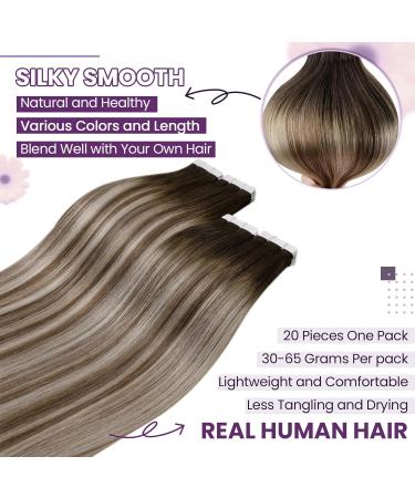 Laavoo Ombre Brown Real Hair Tape Extensions - Balayage Brown to Light Brown & Light Blond Remy 50cm 20pcs #3/8/24 - Premium Quality Hair Enhancements - Buy Online on GoSupps.com