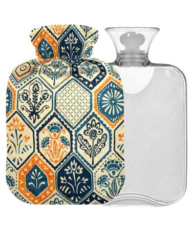 NAANLE hot water bottle with ethno-patchwork printing with reference heat and cold therapy transparent 1 l hot water bottle for bed handfoot warmer pain relief