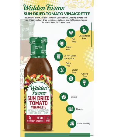 Walden Farms Sun-Dried Tomato Vinaigrette Dressing 12 oz - Sugar Free, Keto and Kosher - Fresh Tangy Salad Topping with 0g Net Carbs - Natural Flavors - Buy Online on GoSupps.com