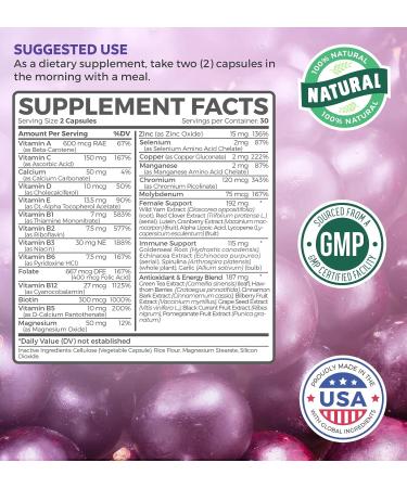 Non-GMO Women's Multivitamin with Minerals for Energy Boost, Antioxidants, Hair & Eye Health - 60 Capsules - Buy Online on GoSupps.com