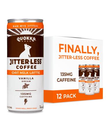 Quokka Brew Jitter-less Coffee - Healthy Organic, Dairy-Free, Ready to Drink, 8.4oz Canned Cold Brew - Low Calorie, Low Sugar, Vegan Beverage - Ginseng, L-Theanine (Vanilla Oat Milk Latte, 12 Pack) Vanilla 8.4 Fl Oz (Pack of 12)
