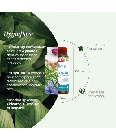 SUPERDIET - HYGIAFLORE - NEW FORMULA - Flat stomach - Complex of 4 Plants (including Psyllium) Brewer's Yeast and Lactic Ferments - 100 Capsules - Buy Online on GoSupps.com