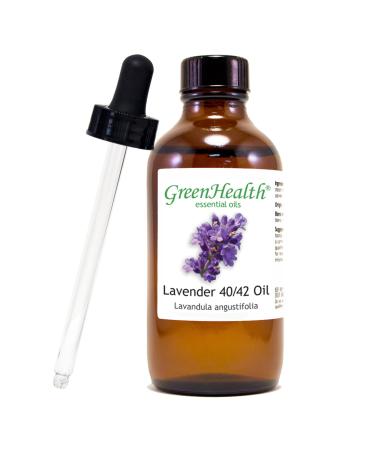 Lavender 40-42 4 fl oz (118 ml) Glass Bottle w/Glass Dropper 100% Pure Essential Oil GreenHealth