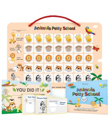 Potty Training Chart for Toddlers,Boys,Girls - Animal Design - Magnetic Sticker Chart, Waterproof Magnetic Potty Training Reward Chart, Certificate, 3 Instruction Steps, 35 Magnetic Stickers Funny Animal Theme