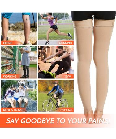 Leeofty 1 Pair Thigh High Socks Men Women 20-30mmHg Stockings Sleeves for Varicose Vein Swelling - Buy Online on GoSupps.com