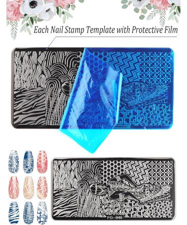 EBANKU 8 PCS Nail Stamping Plates Set - Flowers, Butterflies, Leaves & Ripples | DIY Nail Art Decoration Kit with Rotation Stamper & Scraper - Buy Online on GoSupps.com
