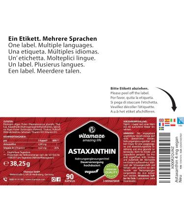 Organic Astaxanthin Capsules 4mg - Vegan & High Dosage - 90 Capsules for 3 Months - Pure Herbal Supplement - Buy Online on GoSupps.com