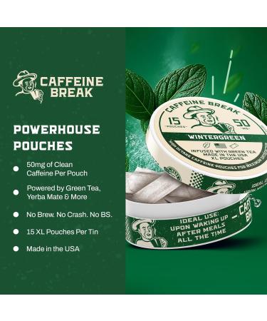 ALP Supply Co - Caffeine Break Wintergreen Caffeine Pouches - Smooth Wintergreen Flavor - Clean Bold Energy Anytime - Made in USA - 50mg per pouch - 15 Pouches - Buy Online on GoSupps.com