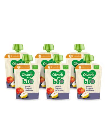 Nutricia Nederland BV Olvarit BIO Pear Apple Blueberry 6+ months squeeze bags 6x 90 grams
