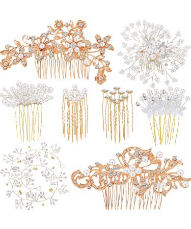 44 Pieces Wedding Hair Comb Faux Pearl Crystal Bride Hair Accessories Hair Side Comb Clips U-shaped Flower Rhinestone Pearl Hair Clips for Bride Bridesmaid (Chic Style)