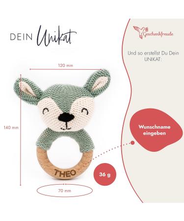 Buy Personalized Wooden Bite Ring for Babies | Custom Name Greifling | Perfect Newborn Gift for Boys & Girls | Cute Baby Rattle in Blue - Buy Online on GoSupps.com