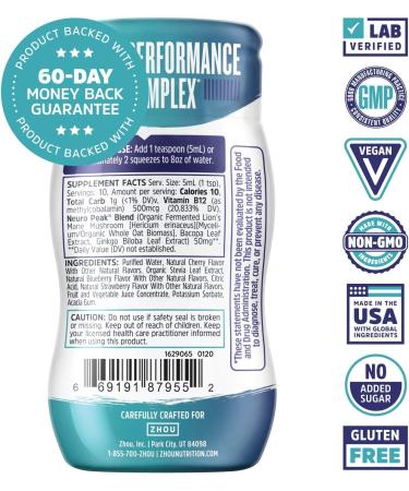 Zhou Nutrition Neuro-Peak Berry Water Enhancer 1.69 fl oz - Boost Focus & Energy - Buy Online on GoSupps.com