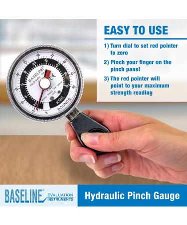 Baseline Hydraulic Pinch Gauge - 50lb Capacity Hand Therapy Finger Strength Tester | Physical Rehabilitation Equipment - Premium Black - Buy Online on GoSupps.com