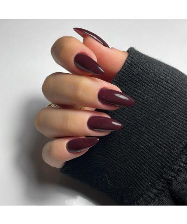 Dark Red Almond Shaped Press On Nails - KXAMELIE Acrylic Glue-On Nails for Women | Medium Length Daily Wear - Buy Online on GoSupps.com