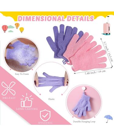 4 Pack Exfoliating Shower Bath Gloves Back Scrubber Set for Women Men Children - Skin Exfoliation and Cleansing - Stretchable Pull Strap Washcloth - Pink Purple - Buy Online on GoSupps.com