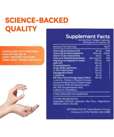 ZNC Cognitive Support Brain Supplement Nootropic for Memory Focus & Concentration Alpha GPC Ginkgo Biloba Vitamin B6 B12 Phosphatidylserine Gluten-Free 90 Capsules - Buy Online on GoSupps.com