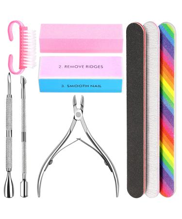 Nail File and Buffer- 3pcs Double Sided Nail File, Rectangular Nail Buffer, Buffer Block Sponge Polished, Nail Brush, Come with Cuticle Nipper and Pusher, Perfect Manicure Tool Kit for Shiny Nail Pink