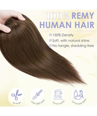 TESS Human Hair Toppers with Fringe Pony Clip in Hair Toppers for Thinning Hair Women Real Hair Mono Base Toupee Hair Topper for Women Human Hair 14 Inch #04 Medium Brown 14 Inch Medium Brown - Buy Online on GoSupps.com