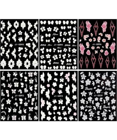 JMEOWIO 6 Sheets 3D Embossed Flower Butterfly Nail Art Stickers Decals Self-Adhesive 5D Spring White Floral Nail Supplies Nail Art Design Decoration Accessories - Buy Online on GoSupps.com
