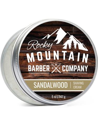 Shaving Cream for Men with Sandalwood Essential Oil - Thick Lather for Traditional and Cartridge Shaving - by Rocky Mountain Barber Company  5oz Tin