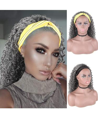 CINHOO Grey Curly Wave Headband Wig for Black Women - 15 Inch Synthetic Half Wig with Attached Headband - Afro Kinky Curly Style - Buy Online on GoSupps.com