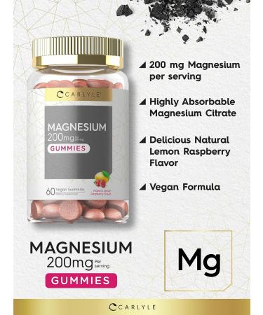 Carlyle Magnesium Gummies 200mg - 60 Vegan Gummies, Non-GMO, Gluten Free, Lemon Raspberry Flavor - Buy Online on GoSupps.com