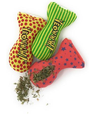 YEOWWW catnip toys for cats - organic very strong catnip fish stinkies sardines cat toys with catnip pack of 3 colourful patterns - 7.5cm long - Buy Online on GoSupps.com