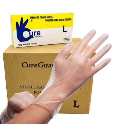 Cureguard Vinyl Exam Gloves (Case of 1000 - Large) Powder Free Latex Free Disposable Great for a Medical Facility Lab Food Service or Beauty Business Waterproof Synthetic Single Use Gloves Large (Pack of 1000) 1000