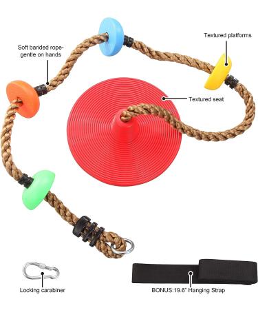 TURFEE Kids Tree Swing - Single Disk 6 Ft Climbing Rope with Carabiner & Tree Strap - Multi-Colored Disc Swing Seat for Playground - Buy Online on GoSupps.com