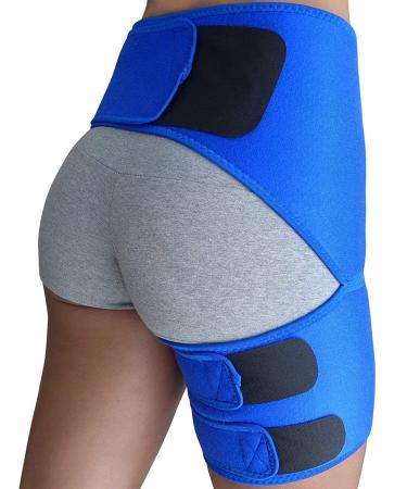 Hip Brace for Sciatica Pain Relief Compression Support Wrap for Sciatic Nerve Pulled Thigh Hip Fle r Strain Groin Injury Hamstring Pull Sacroiliac Joint Support Stabilizer for Men Women (Blue)