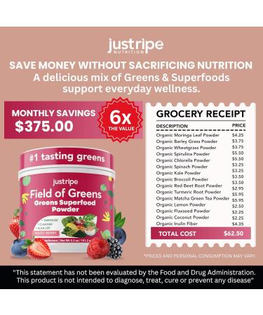 Field of Greens - Greens Powder Organic Daily Super Greens Powder Drink with Moringa Spirulina Wheat Grass Barley Grass Lemon Beet Root for Daily Nutrition - 28 Scoops (Mixed Berry Flavor) Mixed Berry 5.3 Ounce (Pack of 1) - Buy Online on GoSupps.com
