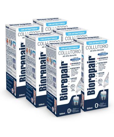 Biorepair mouthwash sensitive teeth 3in1: antibacterial antibiotics anti-sensitivity with micro-repair enamel and zinc PCA fluor and chlorhexidine-free pack with 500 ml 6 packs 3 l (1 Pack)
