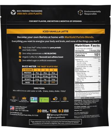 MariGold High Protein Coffee - Iced Vanilla Latte | 20g Grass-Fed Whey Protein Isolate | Energy Boost & Workout Fuel | Non-GMO 1 Net Carb 15 Servings - Buy Online on GoSupps.com