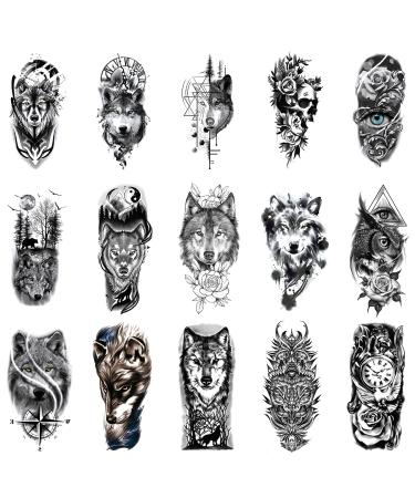 Glaryyears Watercolor Black Wolf Temporary Tattoos - Realistic Waterproof Body Art for Men and Women - Buy Online on GoSupps.com