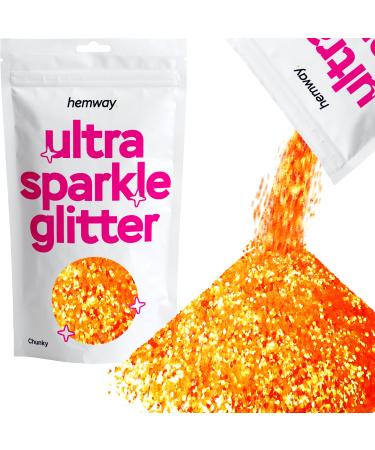 Hemway Premium Ultra Sparkle Glitter Multi Purpose Metallic Flake For Arts Cosmetics Resin Festival Face Hair - Fluorescent Orange - Chunky (1/40 "0.6mm) 100g / 3.5oz Fluorescent Orange Chunky - 100g