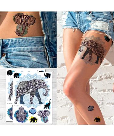 Bohemian Mandala Elephant Temporary Tattoos - Set of 2 | Henna Yoga Meditation Design - Buy Online on GoSupps.com