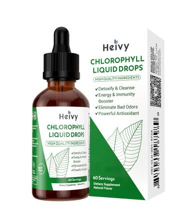 Heivy Chlorophyll Liquid Drops, Liquid Chlorophyll Supplement, Chlorophyll Drops for Internal Deodorizer, Radiant Skin, Detox, Antioxidant, Immune Support, Gluten Free, Natural Flavored - 2 FL OZ